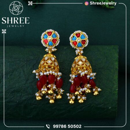 Gold Plated Firoza & ruby color earrings