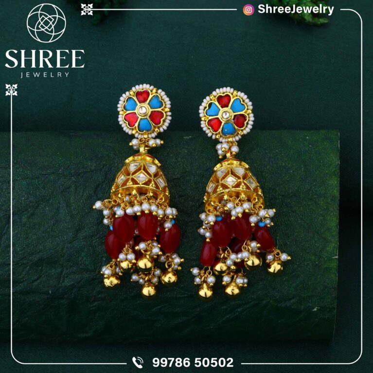 Gold Plated Firoza & ruby color earrings