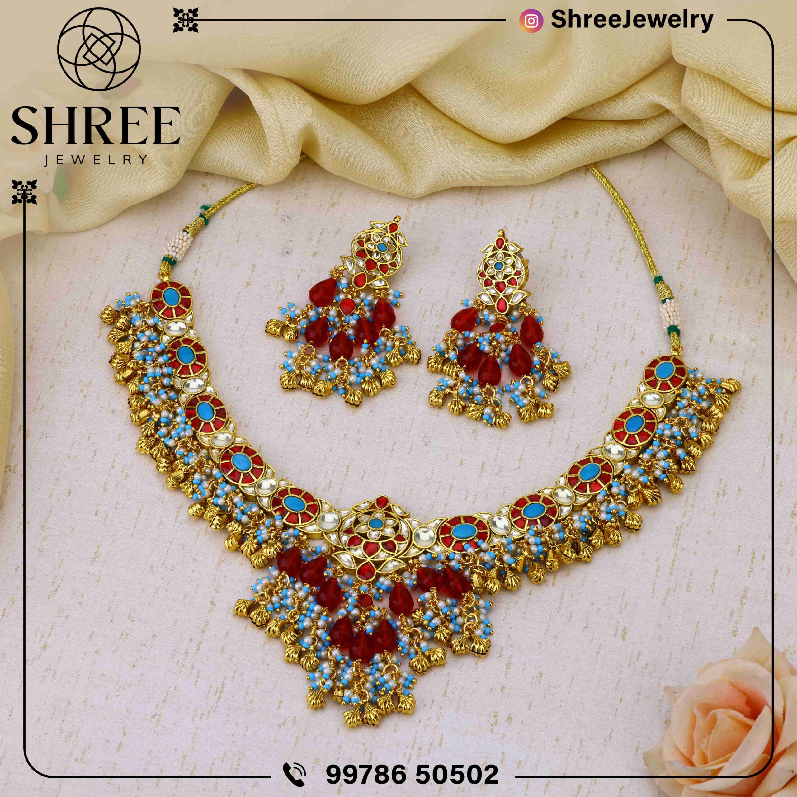 Gold Plated Firoza rani Jadau Kundan necklace set