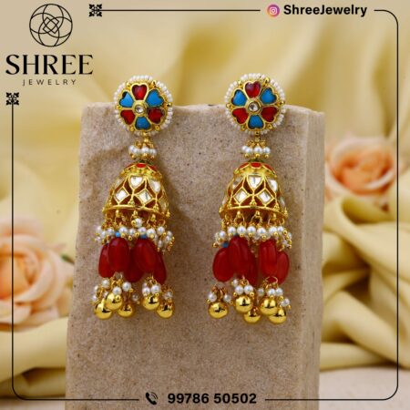 gold Plated Firoza & ruby color earrings