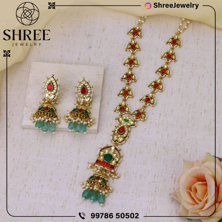 gold Plated antique jadau Kundan necklace set