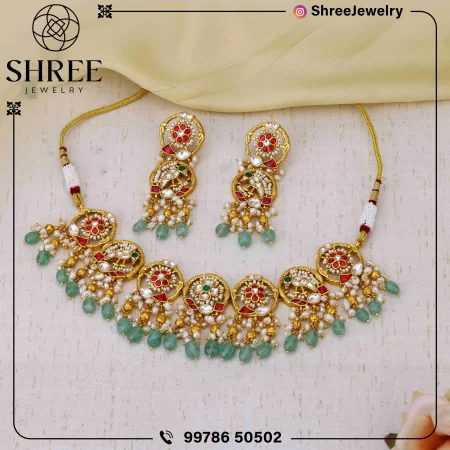 gold Plated multi jadau Kundan necklace set