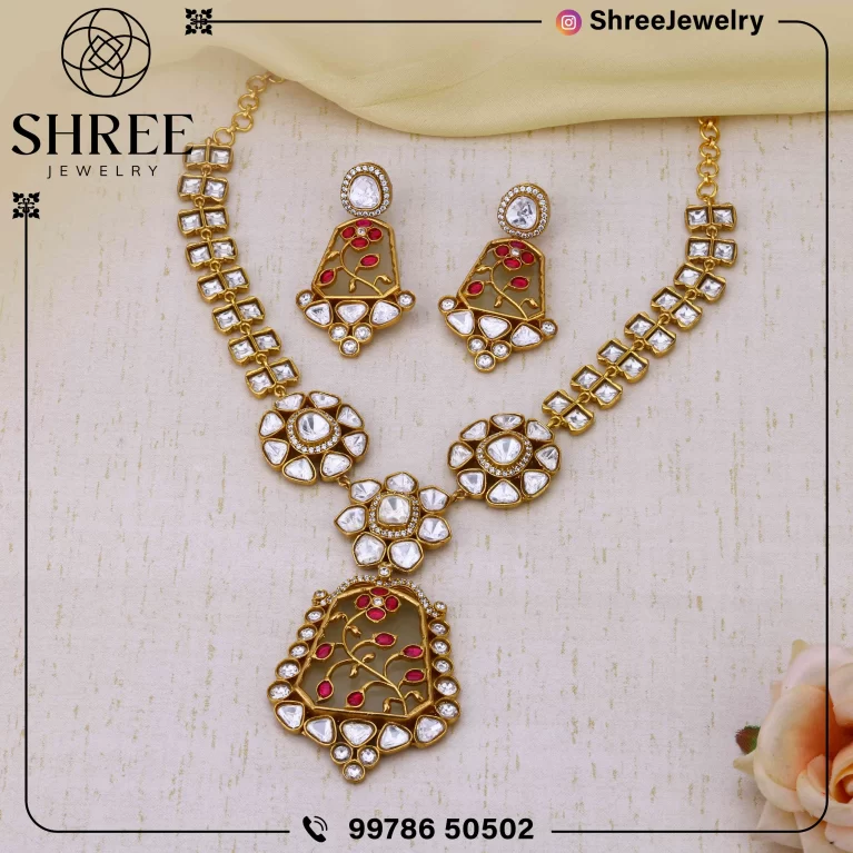 gold Plated faux polki necklace set