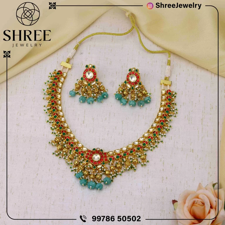 gold Plated multi jadau Kundan necklace set