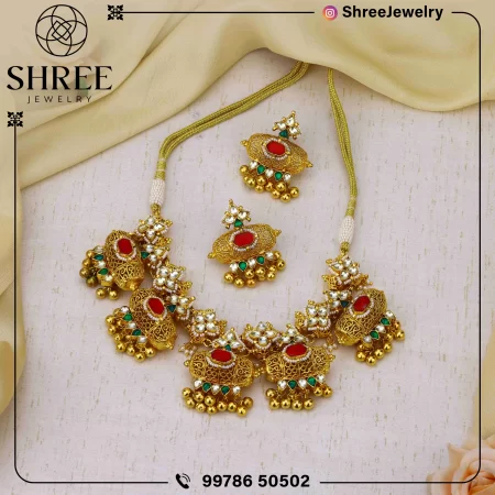 gold Plated multi color jadau Kundan necklace set