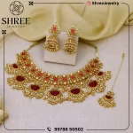 Gold Plated Red & White Bridal Jadau Kundan Necklace Set
