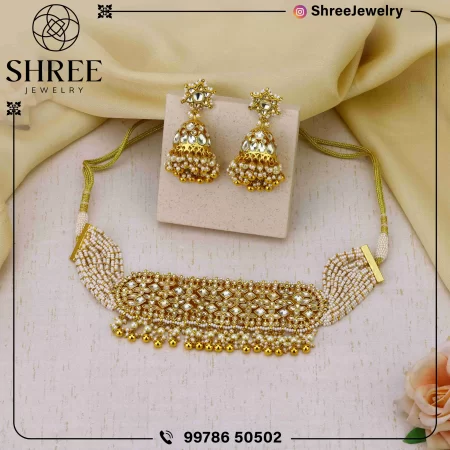 Gold Plated Jadau Kundan Chocker Necklace Set